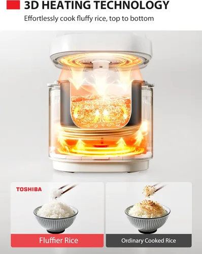 Vista 6 de TOSHIBA Rice Cooker Heritage Bento Box, control digital, capacidad de arroz crudo de 5.5 tazas, 9 funciones con calefacción 3D y mantenimiento
