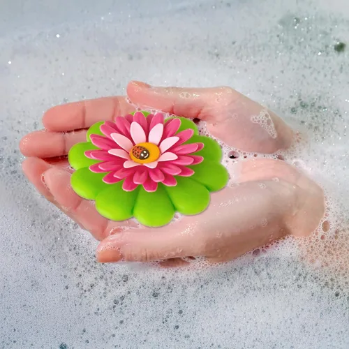 Vista 4 de Vigar Flower Power - Tapón de baño, tapón de bañera rosa y verde con flotador floral en forma de margarita, se adapta a desagües de tamaño estándar