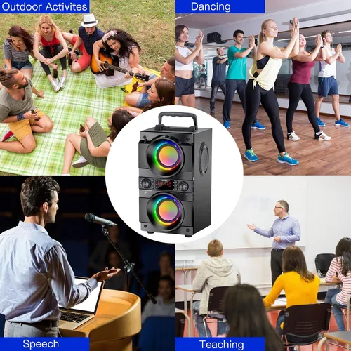 Vista 5 de Altavoz Bluetooth portátil de 60 W (pico de 80 W) con doble subwoofer de graves pesados, Bluetooth 5.0 inalámbrico de 100 pies para exteriores