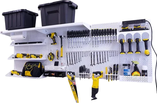 Vista 17 de OmniWall Weekend Warrior Ultimate Tool Kit - Sistema de Almacenamiento de Pared de Tablero de Clavos de Metal de 96" x 32" Negro/Naranja