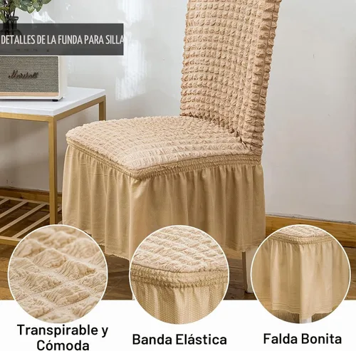 Vista 4 de Qubjus Juego de 2 fundas elásticas para sillas de comedor con falda, extraíbles y lavables, para sillas de cocina, juego de fundas protectoras