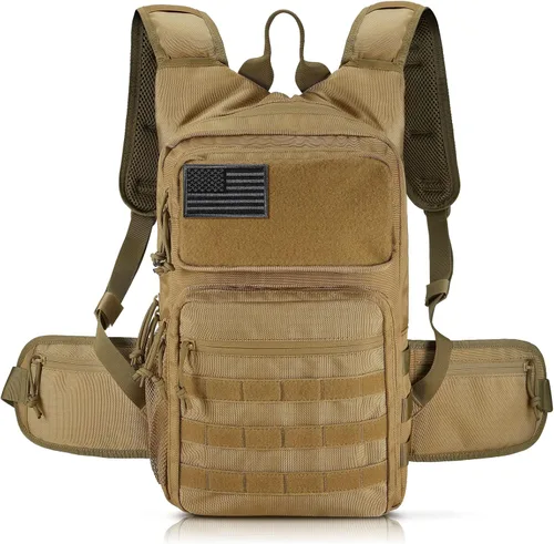 Vista 10 de FRTKK Mochila táctica de hidratación ligera con aislamiento para agua, mochila de hidratación Molle para senderismo, correr, ciclismo, escalada