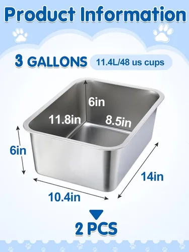 Vista 4 de MEWTOGO 2 cuencos extra grandes de acero inoxidable de grado alimenticio
