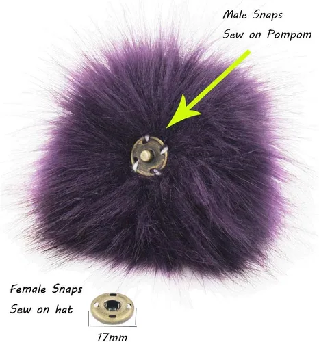 Vista 3 de 12 piezas de accesorios para sombreros de tejer, bola de pompón de piel sintética con botón de presión