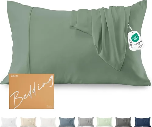 Vista 16 de GOKOTTA Fundas de almohada suaves estándar, Fundas de almohada de seda lujosa y refrescante para quienes duermen con calor, 100% rayón derivado