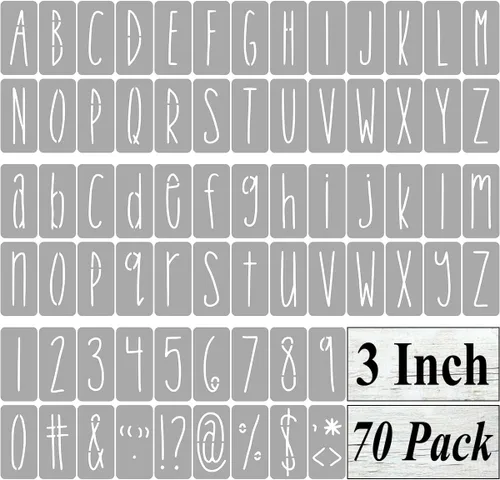 Vista 9 de Plantillas de letras del alfabeto de 1 pulgada para pintar, paquete de 70 plantillas de letras y números con letreros para pintar sobre madera