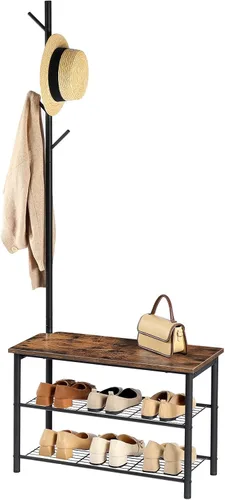 Vista 9 de HOOBRO Zapatero de 3 niveles, organizador industrial de zapatos, banco de almacenamiento con estantes de malla, para entrada, sala de estar