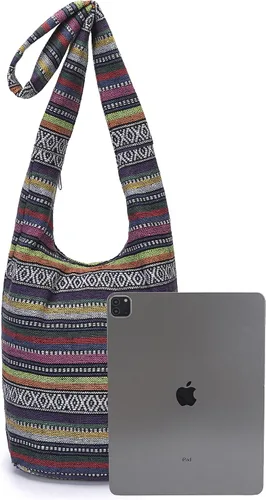 Vista 181 de Bolsa de hombro para mujer, de lona en estilo hippie/bohemio para llevar cruzada al hombro, disponible en diferentes colores y estampados