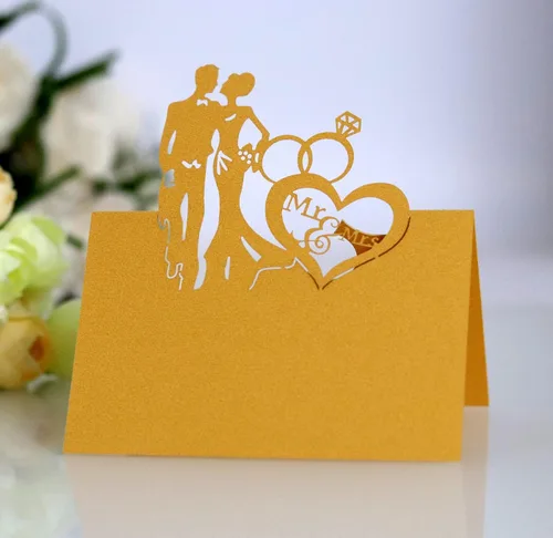 Vista 16 de 50 tarjetas de lugar, tarjetas de mesa, tarjetas de nombre para ajuste de mesa, romántico, amante, corazón, tarjeta de papel, banquete de asiento 3d
