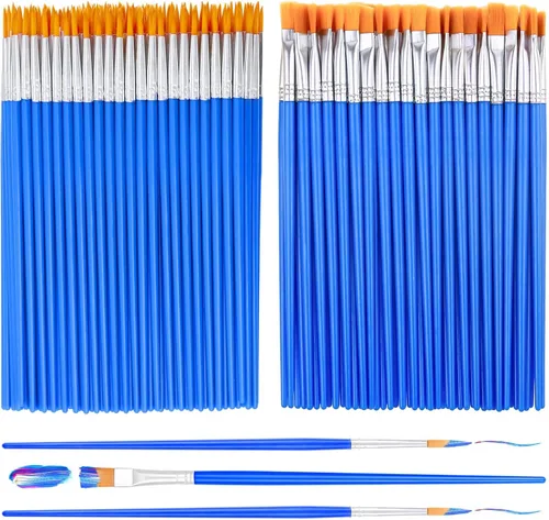 Vista 7 de 70 piezas de pinceles de pintura pequeños, pinceles de punta plana y redonda para niños, pinceles de pelo de nailon para acrílico, acuarela, lienzo