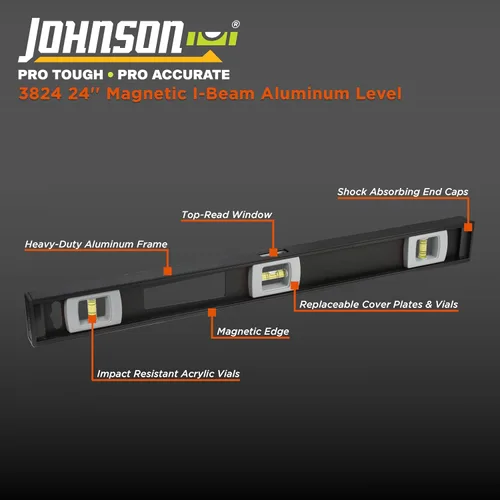 Vista 2 de Johnson Level & Tool 3824 - Nivel magnético de aluminio profesional, 24 pulgadas, negro, 1 nivel
