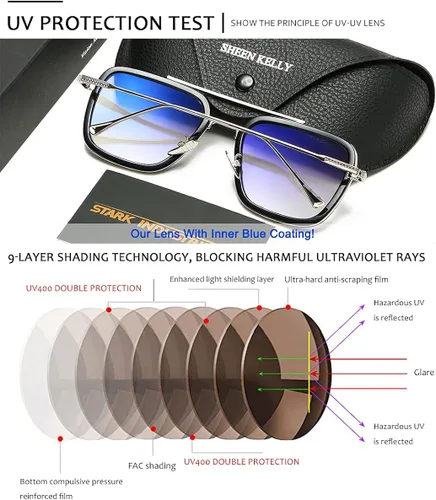 Vista 6 de SHEEN KELLY Lentes de sol de acetato Tony Stark para hombres y mujeres lentes cuadrados de nailon lentes de araña