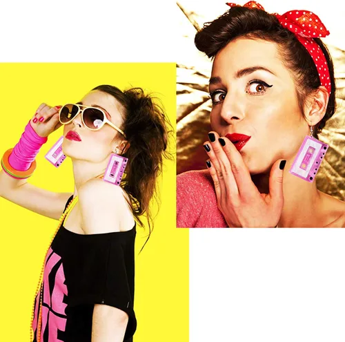 Vista 4 de DFYOUHOME Aretes acrílicos de moda de los años 80 para fiesta de los años 80, para mujer, punk, retro, cassette, aplastamiento, colorido, colgante