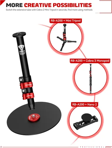Vista 9 de IFOOTAGE A200 Monopie con Base Redonda, Monopie de Vídeo de 22" para Escritorio, Monopie de Cámara de Aluminio con Base, Compatible con Cámara DSLR