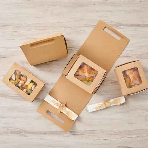 Vista 17 de Restaurantware Bio Tek - Loncheras de papel de 8.75 x 4.25 x 8 pulgadas con asas, 100 recipientes desechables de papel kraft para alimentos