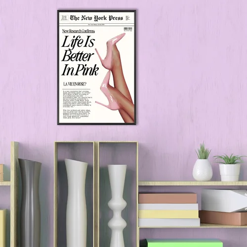 Vista 3 de Póster Retro de Noticias Rosa, Decoración de Habitación Coqueta, Impresiones de Arte de Pared de Nueva York Rosa Trendy Preppy, Decoración
