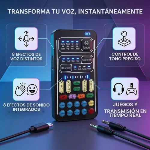 Vista 7 de Ejoyous Cambiador de voz portátil, ABS portátil multifuncional de mano Disguiser de sonido con 8 efectos de sonido para teléfono móvil, computadora