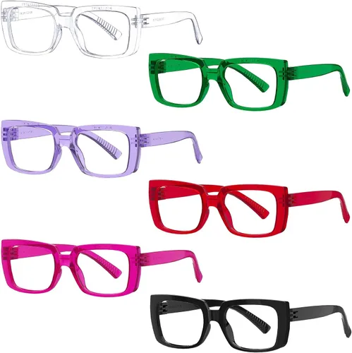 Vista 24 de Eyekepper - Juego de 4 gafas elegantes para mujer, anteojos cuadrados de gran tamaño para mujer