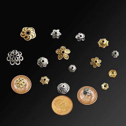 Vista 4 de FEBSNOW Alrededor de 160 cuentas espaciadoras, estilo Bali, mezcla de plata tibetana y oro antiguo para pulseras, collares, aretes, suministros