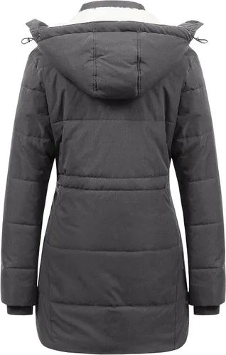 Vista 2 de CREATMO US Abrigo de invierno de sherpa grueso para mujer, chaqueta de nieve cálida con capucha extraíble