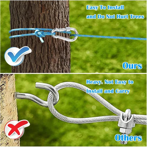 Vista 3 de Cable de amarre mejorado para perros para campamento, sistema de carrito portátil de 100 pies para 2 perros, sistema de enganche para perros Azul