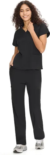 Vista 3 de COZYFIT Scrubs for Women Set - V-Neck & Straight Leg Pants with 9 Pockets Negro