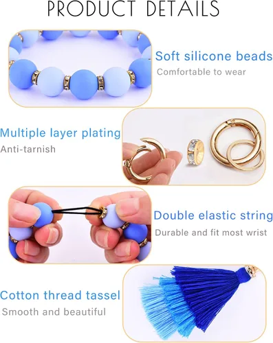 Vista 4 de Llavero de cuentas de silicona, llavero pulsera para mujer, con borla bohemia
