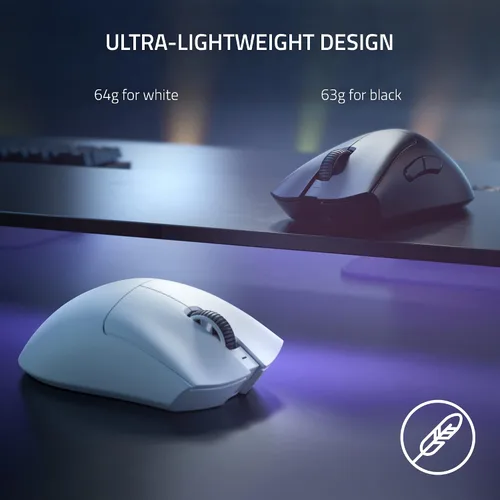 Vista 3 de Razer DeathAdder V3 Pro - Mouse inalámbrico para juegos ultraligero 2.22oz - Sensor óptico Focus Pro 30K - Interruptores ópticos rápidos Gen-3
