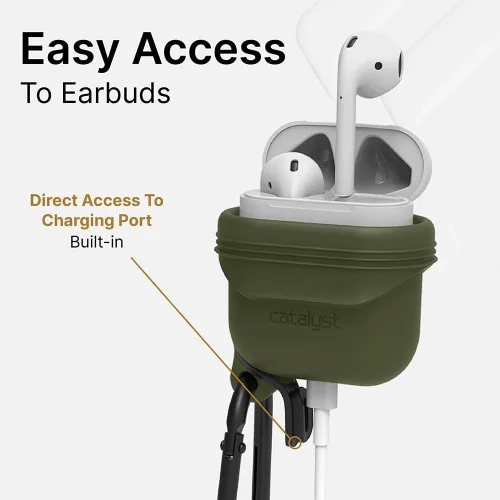 Vista 6 de Catalyst - Funda impermeable para AirPods (1ª generación, 2ª generación) edición premium, silicona protectora, carga inalámbrica, mosquetón, a