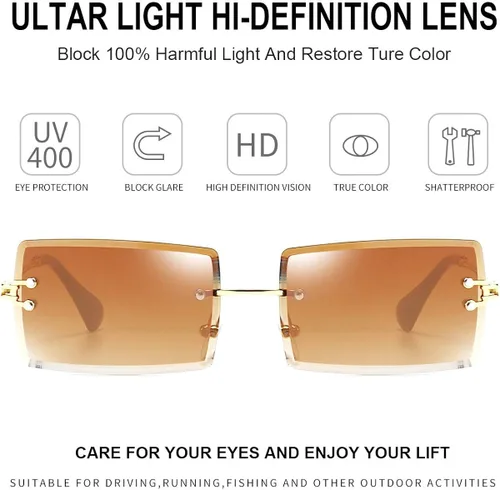 Vista 3 de Lentes rectangulares de sol Dollger sin marco cuadrados ultraligeros UV 400 a la moda unisex