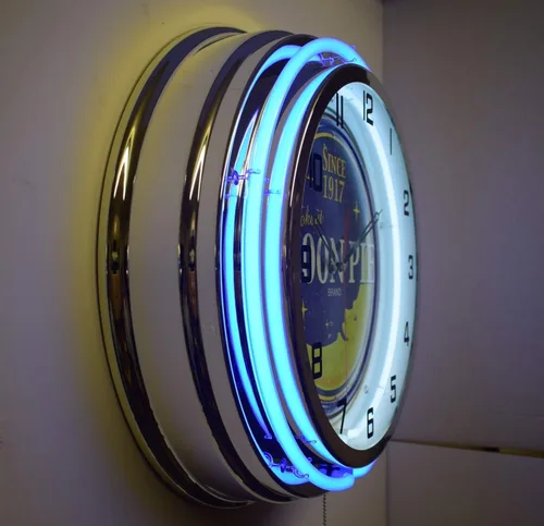 Vista 4 de Moon Pie - Galletas de malvavisco desde 1917, letrero de 18 pulgadas, reloj de neón doble azul para decoración del hogar