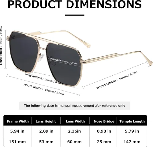 Vista 5 de kimorn Gafas de sol polarizadas para mujer y hombre, retro, de gran tamaño, cuadradas, vintage, modernas, clásicas, grandes, de metal, gafas de sol