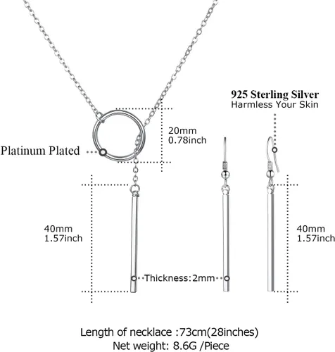 Vista 3 de FOCALOOK Vertical Bar Jewelry Set for Women Y-Necklaces for Women Lariat Bar Necklace Dangle Black Earrings Drop Bar Earrings