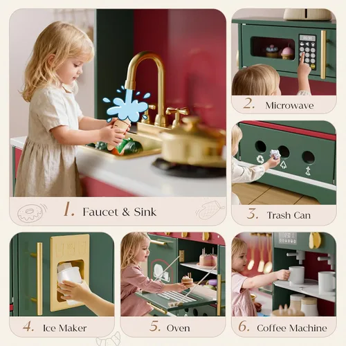 Vista 4 de Juego de cocina para niños, con 21 accesorios divertidos, cocina de juguete con electrodomésticos realistas, almacenamiento inteligente, cocina