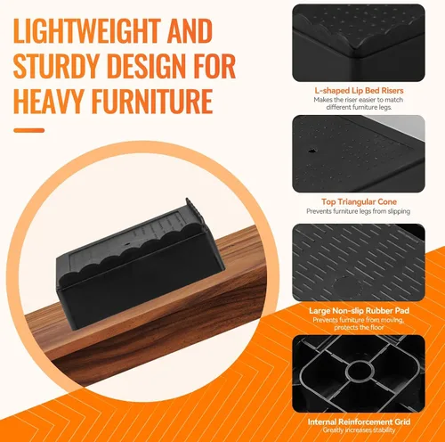 Vista 5 de shouwuhho Elevadores de muebles, paquete de 12 elevadores de cama con agarre antideslizante y soporte resistente, elevación de 1 pulgada, 2