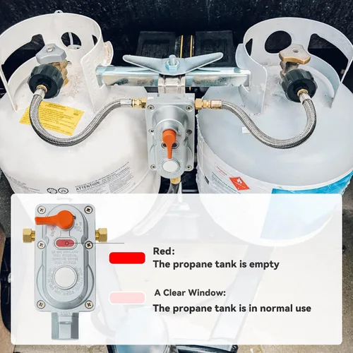Vista 5 de Skyflame Regulador de propano RV de dos etapas con cambio automático, kit de conexión de tanque de propano dual con 2 piezas de mangueras trenzadas
