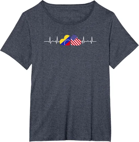 Vista 12 de Camiseta Venezuela American Heartbeat para mujer, Negro, S