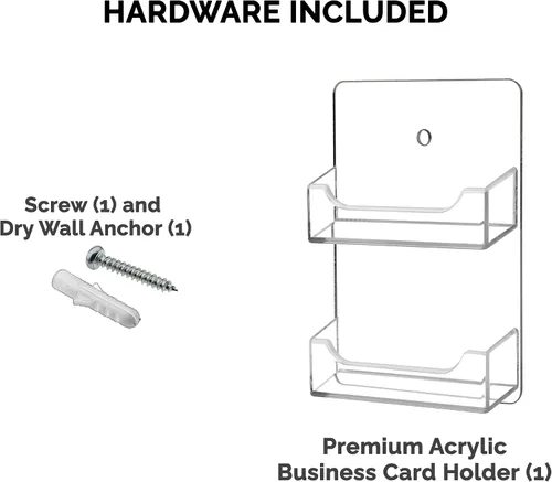 Vista 4 de Soporte para tarjetas de visita de pared, 2 ranuras, acrílico transparente, multibolsillo con hardware, tarjeta de regalo o tarjetas de citas