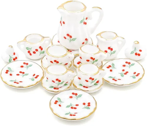 Vista 8 de Odoria 1:12 Miniatura 15pcs porcelana azul Chintz taza de té Set (azul)