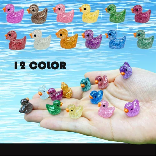 Vista 3 de 120 piezas de mini patos de resina con purpurina en miniatura, pequeños patos para bricolaje, jardín, acuario, casa de muñecas, adorno