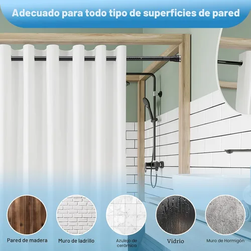 Vista 8 de Barra de cortina de tensión, de 42 a 100 pulgadas, ajustable, resistente, negra, barra de cortina de ducha para baño, armario, ventanas