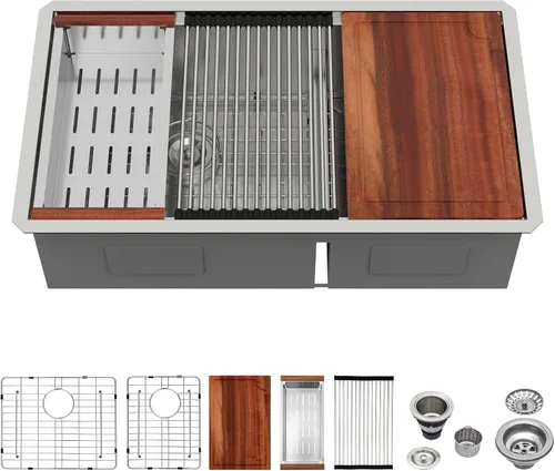 Vista 19 de Logmey Fregadero de cocina de doble tazón Acero inoxidable