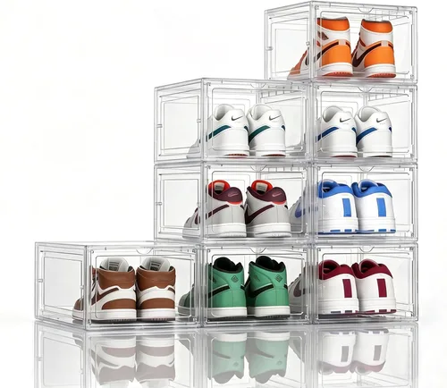Vista 8 de Caja de almacenamiento para zapatos KEFA XL, paquete de 6 cajas de zapatos de plástico transparente apilables, organizador de cajas de zapatos