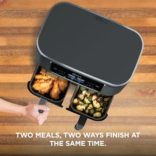 Vista 5 de Ninja DZ201 Foodi - Freidora de aire de 8 cuartos (8 qt) 6 en 1 con tecnología DualZone, 2 cestas con 2 canastas de freír independientes, Match Cook