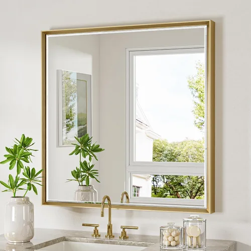 Vista 51 de Espejo de baño negro, espejo de baño biselado de 16 x 24 pulgadas para pared, espejo con marco negro antioxidante para decoración de baño, sala