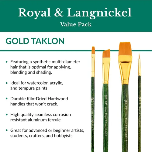 Vista 4 de Royal & Langnickel Royal Zip N' Close Gold Taklon Detail - Juego de brochas (6 piezas)