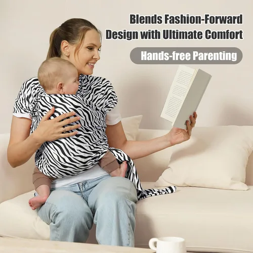 Vista 2 de Portabebés a la moda, diseño ergonómico de manos libres, elástico y ergonómico para bebés de 7 a 35 libras, suave y cómodo Negro