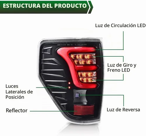 Vista 7 de GRAND ORANGE Conjunto de luces traseras LED completas compatibles con Ford F150 2009-2014, luces traseras de estacionamiento para el lado