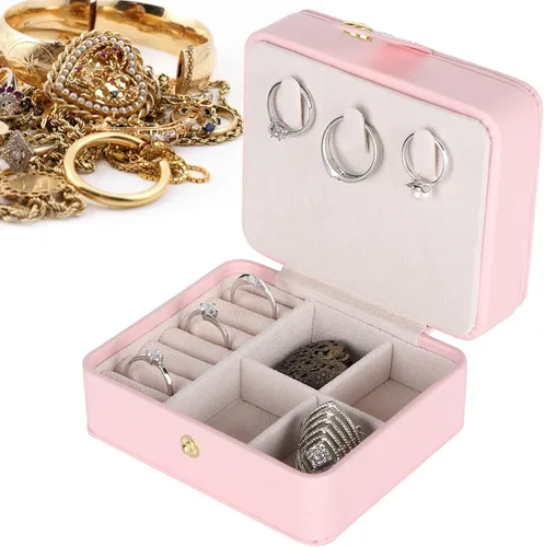 Vista 6 de Germer Caja de almacenamiento para collares, joyero ligero para aretes para anillo (rosa)
