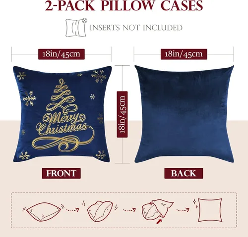 Vista 8 de Lewondr Fundas de almohada de Navidad, bordado de árbol de Navidad, patrón de estampado en caliente, fundas de almohada de terciopelo holandés